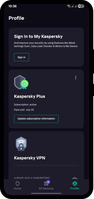 Kaspersky Plus aktif